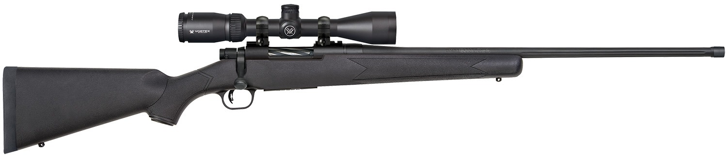 Mossberg 28244 Patriot w/Optic 6.5 PRC 4+1 24" Matte Blued Fluted Threaded Barrel, Matte Blued Drilled & Tapped Receiver, Fixed Black Synthetic Stock, Vortex Crossfire II 3-9x40mm