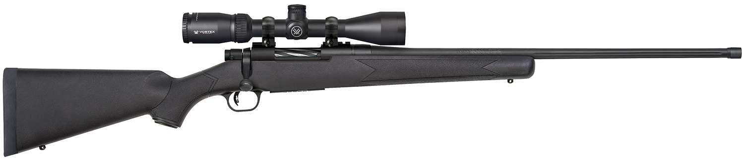 Mossberg 28247 Patriot w/Optic 350 Legend 4+1 22" Matte Blued Fluted Threaded Barrel, Matte Blued Drilled & Tapped Receiver, Fixed Black Synthetic Stock, Vortex Crossfire II 3-9x40mm