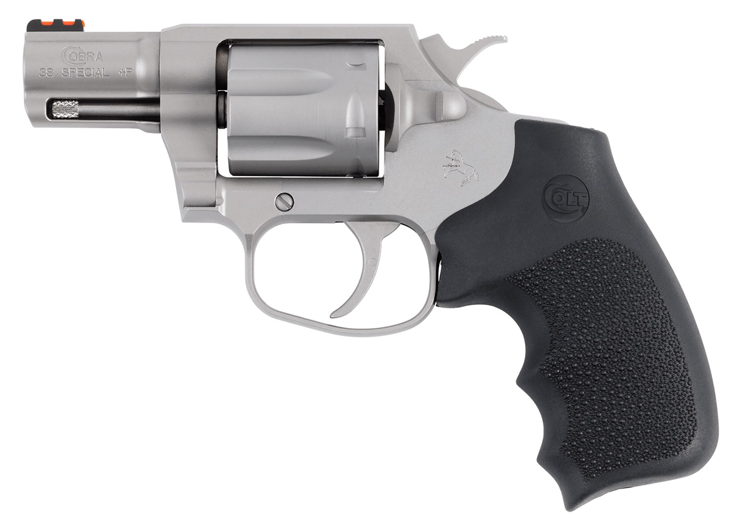 Colt Mfg COBRASM2RFO Cobra 38 Special +P 6rd Shot 2" Matte Stainless Barrel, Cylinder & Frame, Black Hogue Overmolded Grip, Exposed Hammer