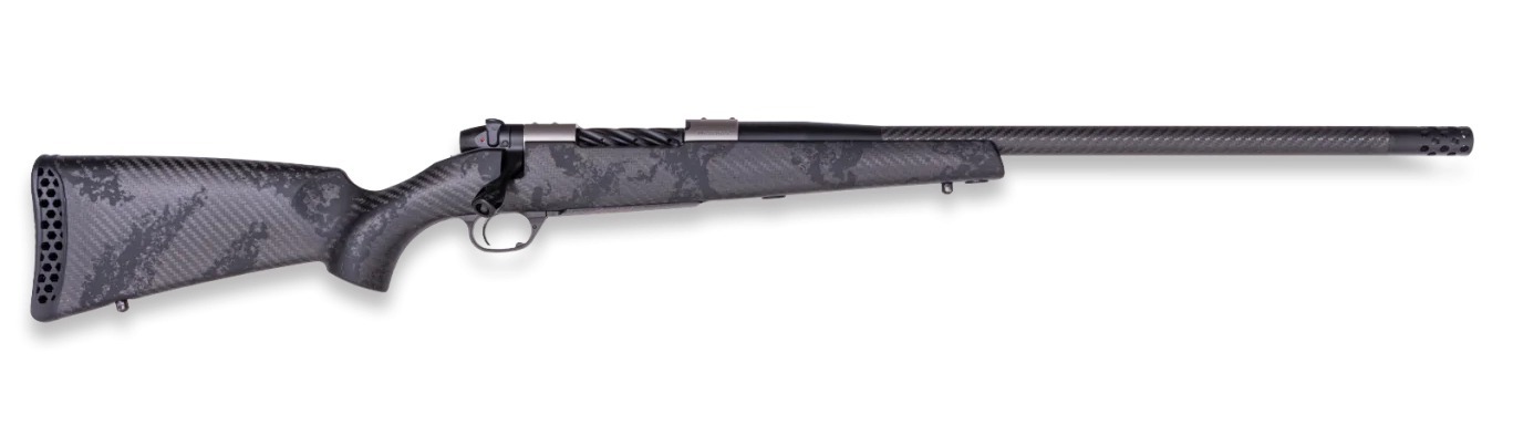 Weatherby MGT01N25RWR4B Mark V Backcountry Guide TI 25 WBY RPM 4+1 22" +2 Black Fluted Threaded Barrel, Titanium Drilled & Tapped Receiver, Exposed Carbon w/Carbide Black Accents Fixed Peak 44 Blackto