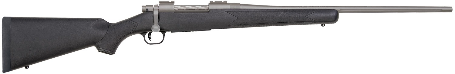 Mossberg 28010 Patriot Synthetic Full Size 30-06 Springfield 5+1 22" Stainless Cerakote Fluted Barrel, Stainless Cerakote Receiver Drilled & Tapped, Black Fixed Synthetic Stock, Right Hand
