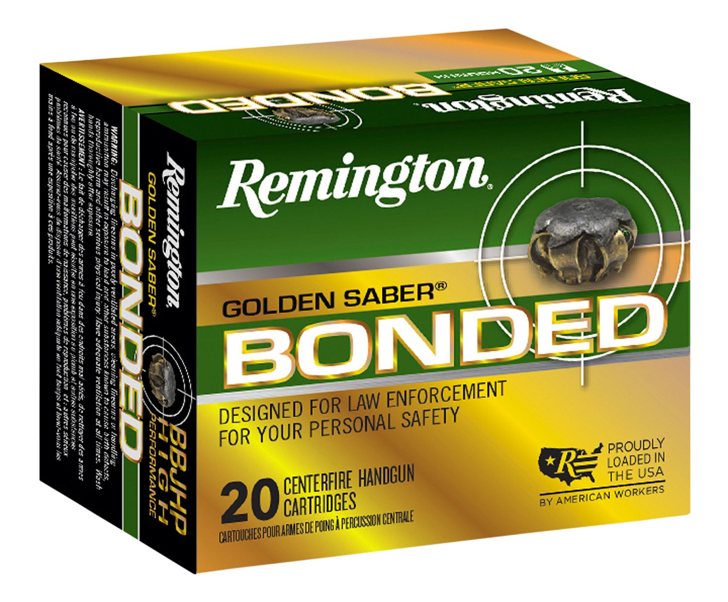 Remington Ammunition 29363 Golden Saber Bonded 40S&W 165gr Bonded Brass Jacketed Hollow Point 20 Per Box/25 Case