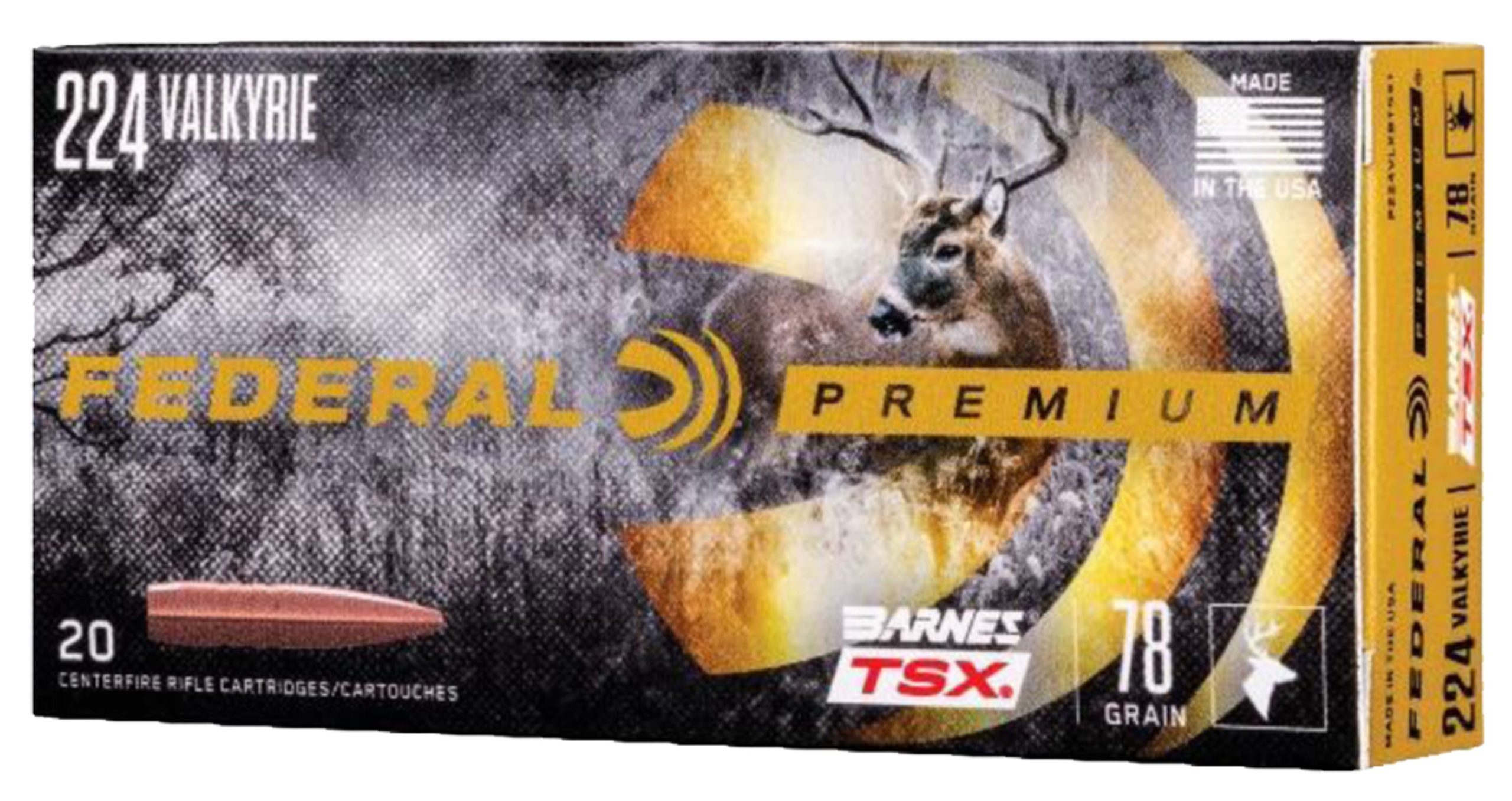 Federal P224VLKBTSX1 Premium 224Valkyrie 78gr Barnes TSX 20 Per Box/10 Case