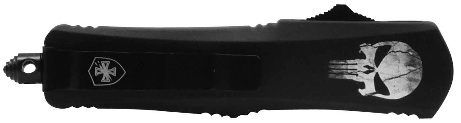 Templar Knife SFL232 Gen II Fallen Small 2.69" OTF Tanto Plain Powder Coated 440C SS Blade, 4.31" Black w/Skull Aluminum Handle, Glass Breaker