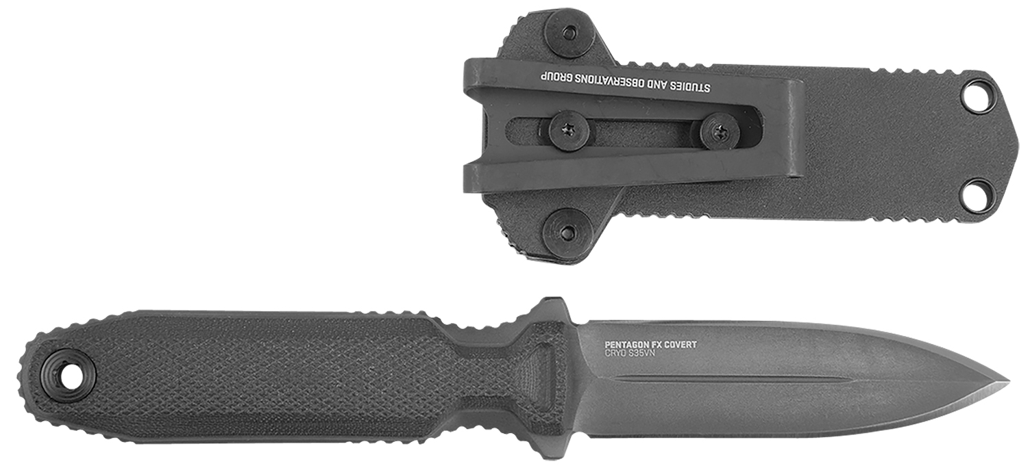 S.O.G SOG17610357 Pentagon FX Covert 3.41" Fixed Spear Point Plain Black Titanium Nitride Cryo CPM S35VN Blade/G10 Blackout Handle