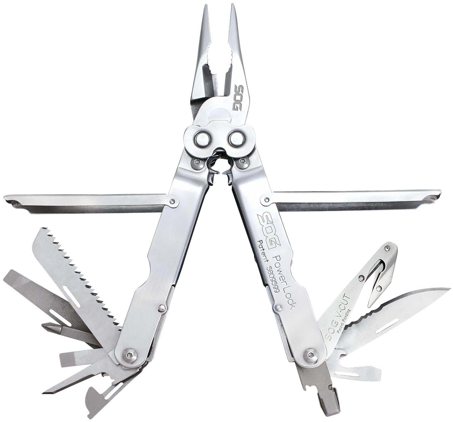 S.O.G SOG-S62N-CP PowerLock V-Cutter Polished 420 Stainless Steel 7" Long Includes Sheath