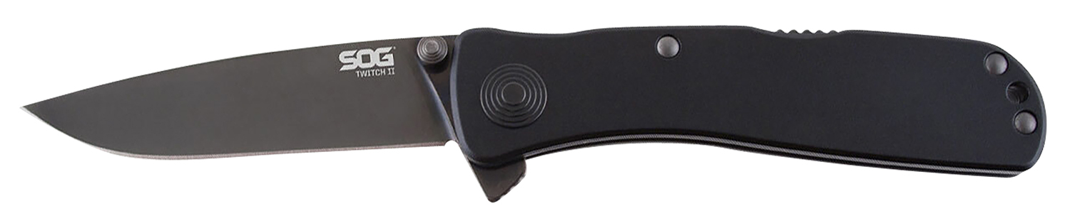 S.O.G SOGTWI12CP Twitch II 2.65" Folding Plain Black Hardcased TiCN AUS-8A SS Blade Black Anodized Aluminum Handle Includes Pocket Clip