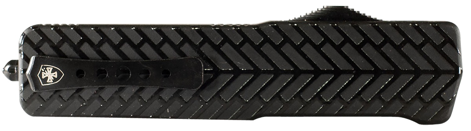 Templar Knife LAHBG52 Premium LW Large 3.55" OTF Tanto Part Serrated Black Oxide Stonewashed D2 Steel Blade, 5.25" Black Herringbone Aluminum Handle