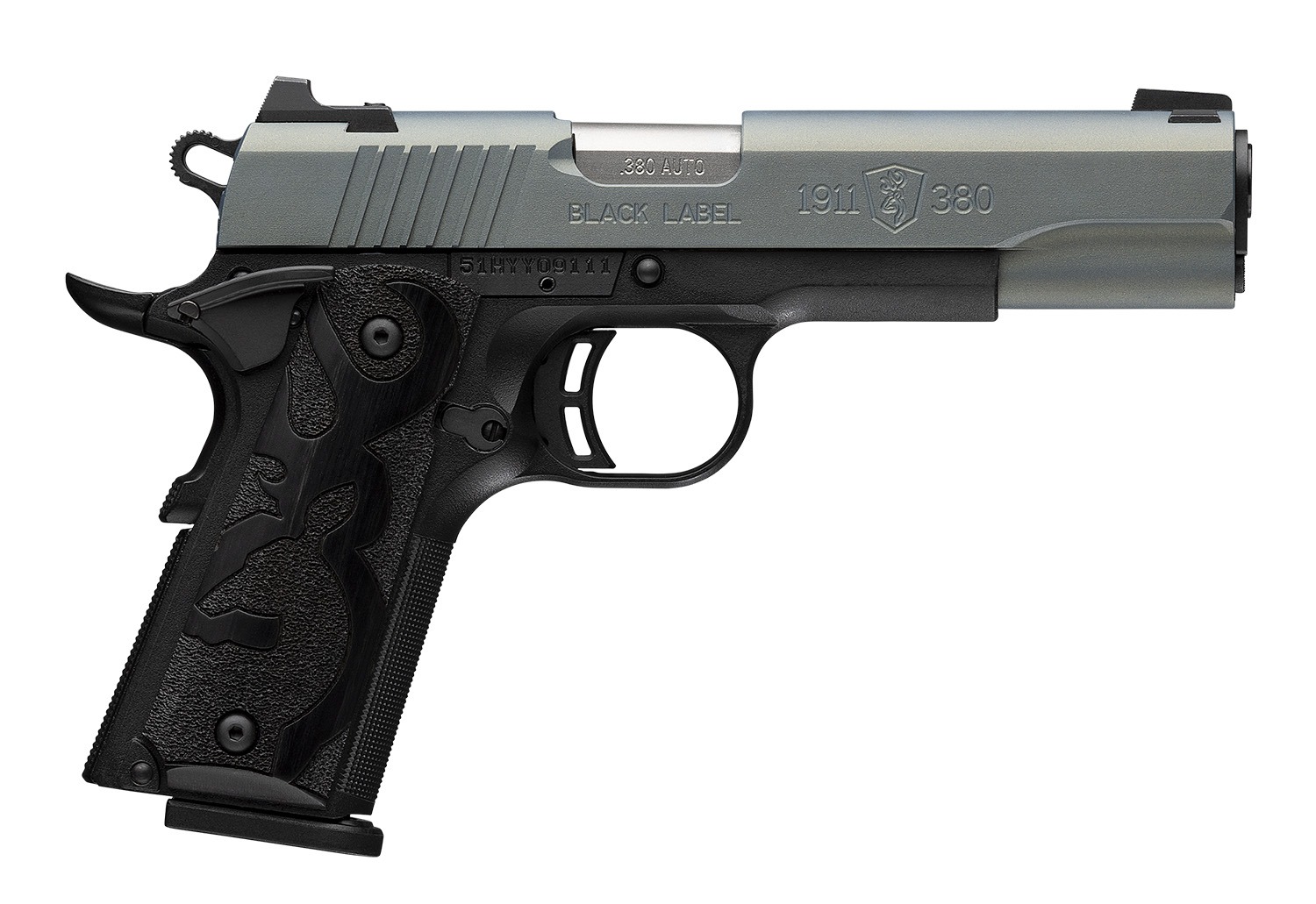 Browning 051992492 1911 Black Label Full Size Frame 380 ACP 8+1 4.25" Matte Stainless Steel Barrel, Northern Lights Cerakote Serrated Steel Slide, Matte Black Polymer Frame, Black Polymer Grip