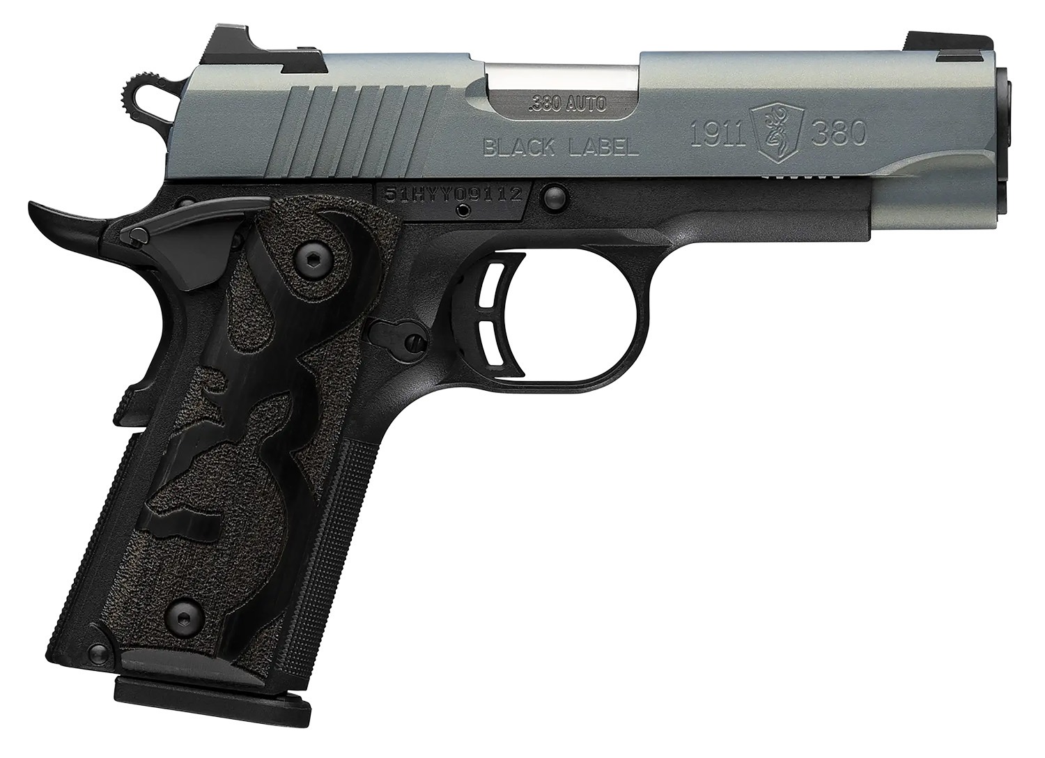 Browning 051993492 1911 Black Label Compact Frame 380 ACP 8+1 3.63" Matte Stainless Steel Barrel, Northern Lights Cerakote Serrated Steel Slide, Matte Black Polymer Frame, Black Polymer Grip