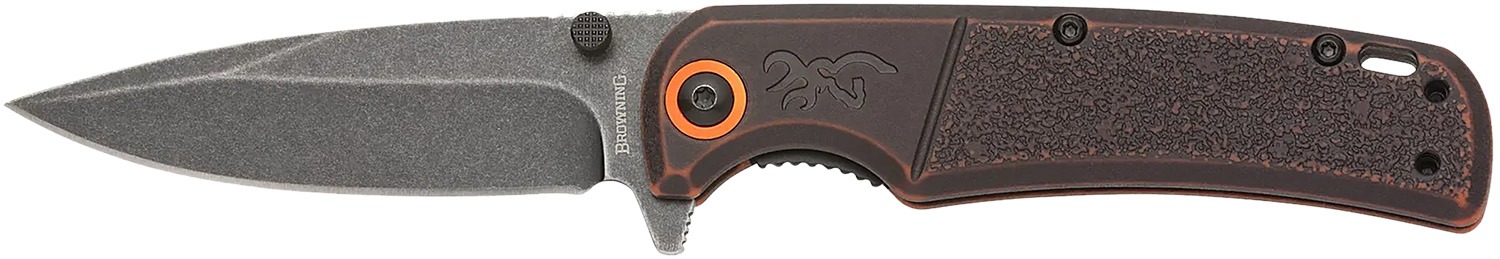 Browning 3220581B Buckmark EDC Slim 3.13" Folding Drop Point Plain Black Stonewashed D2 Steel Blade, Bronze Stonewashed Polymer Handle, Box Packaging