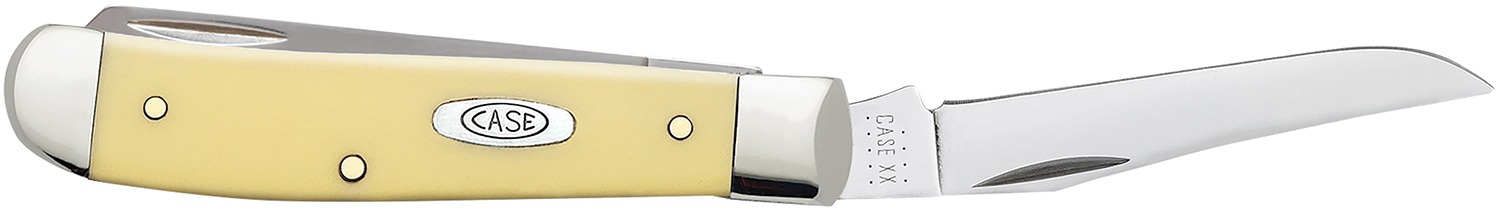 Case 00029 Trapper Mini 2.70"/2.75" Folding Clip Point/Spey Plain Tumble Polish Chrome Vanadium Steel Blade/Smooth Yellow Synthetic Handle