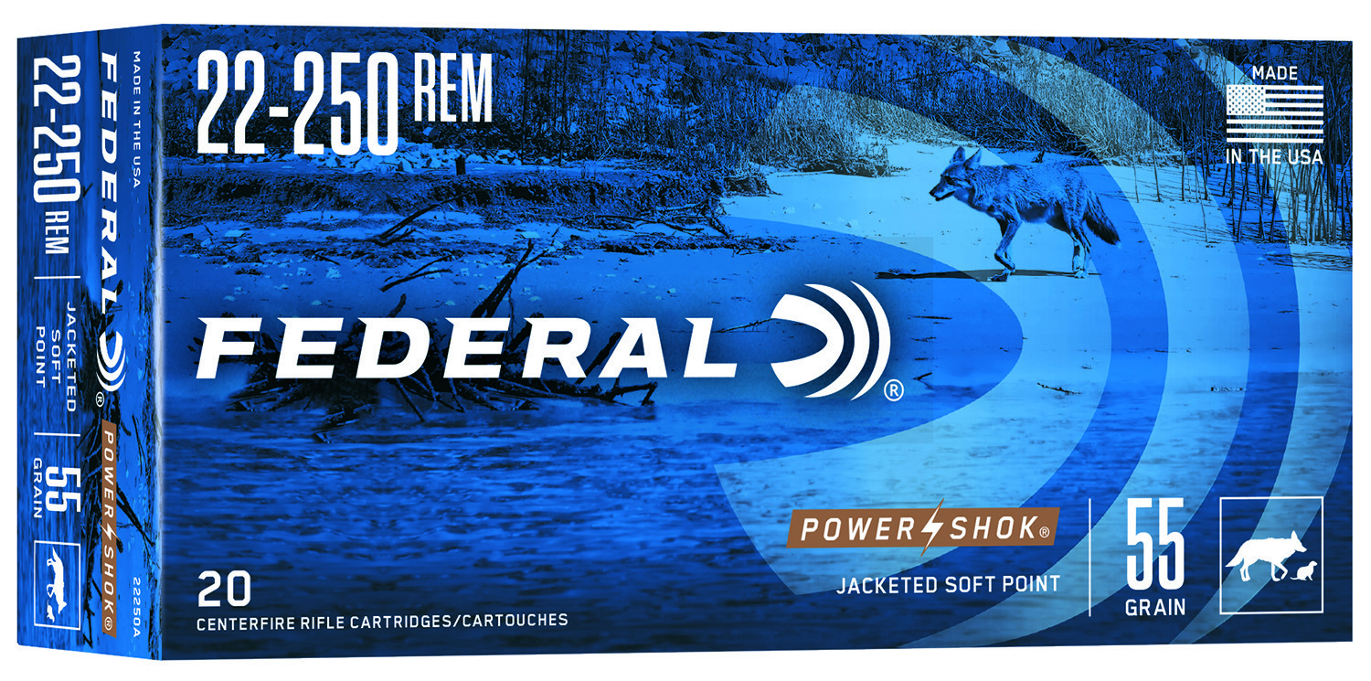 Federal 22250A Power-Shok 22-250Rem 55gr Jacketed Soft Point 20 Per Box/10 Case