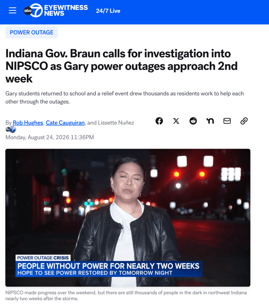 Gary Indiana Power Outage news article