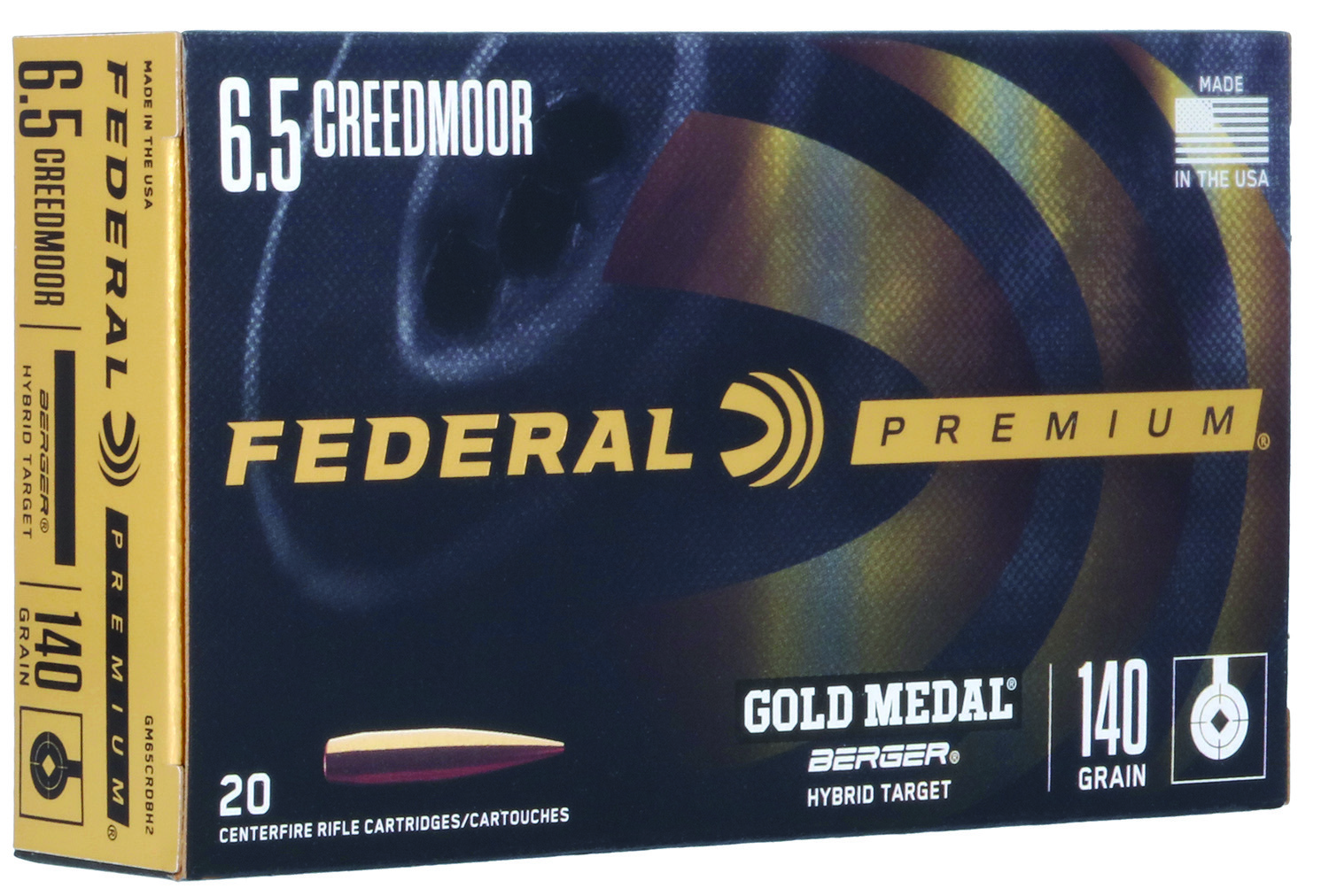 Federal GM65CRDBH2 Premium Gold Medal 6.5Creedmoor 140gr Berger Hybrid Target 20 Per Box/10 Case