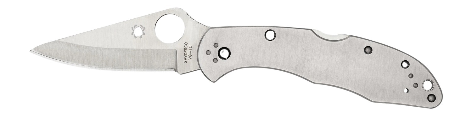 Spyderco C11P Delica 4 2.95" Folding Drop Point Plain VG-10 SS Blade/ Stainless Steel Handle Includes Pocket Clip