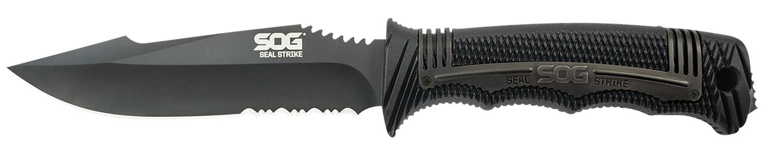 S.O.G SOGSS1003CP Seal Strike 4.90" Fixed Clip Point Part Serrated AUS-8A SS Blade Black Textured GRN/SS Handle Includes Belt Clip/Sheath