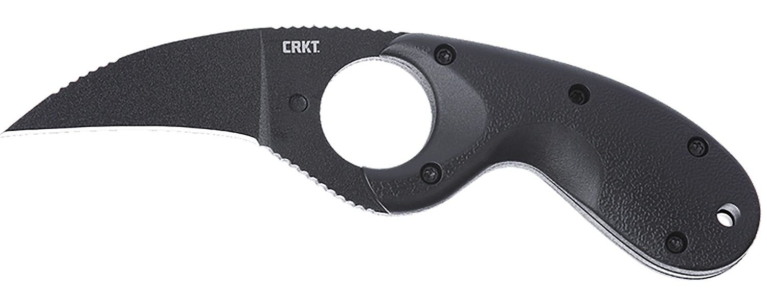 CRKT 2516K Bear Claw 2.39" Fixed Hawkbill Plain Black Powder Coated AUS-8A SS Blade, Black Textured GRN Handle