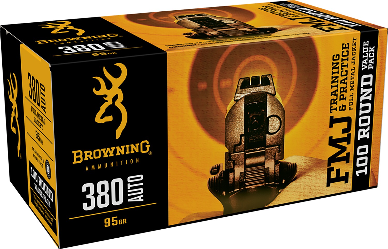 Browning Ammo B191803804 FMJ Value Pack 380ACP 95gr Full Metal Jacket 100 Per Box/5 Case