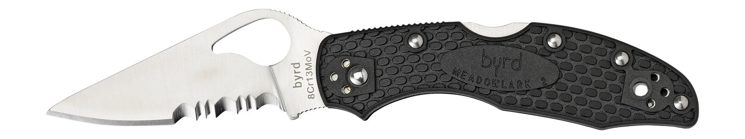 Spyderco BY04PSBK2 Byrd Meadowlark 2 Lightweight 2.87" Folding Drop Point Part Serrated 8Cr13MoV SS Blade Black Textured FRN Handle Includes Pocket Clip