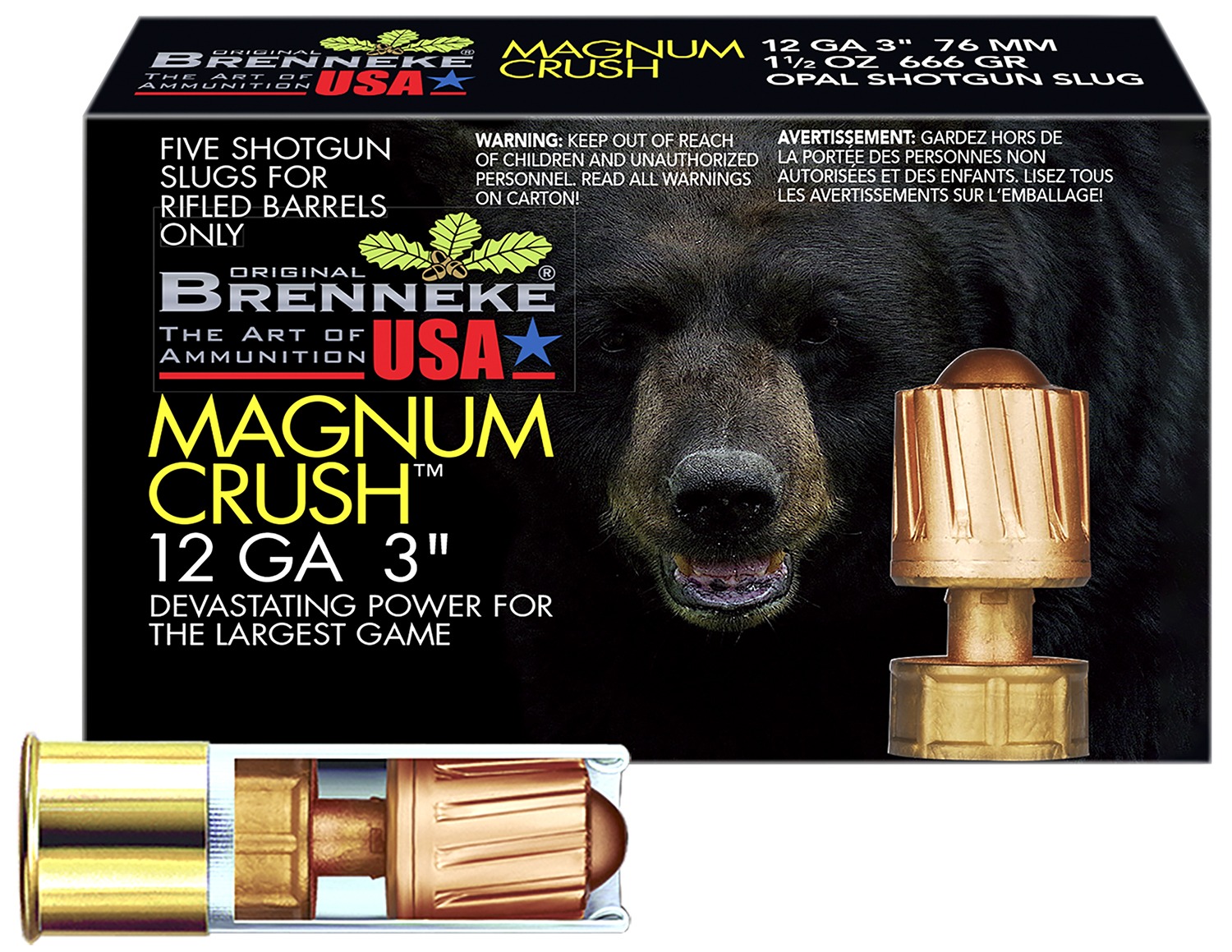 Brenneke SL123CMR Magnum Crush 12Gauge 3" 1 1/2oz Slug Shot 5 Per Box/50 Case