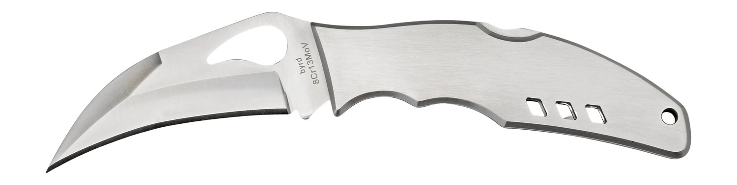 Spyderco BY07P Byrd Crossbill 3.50" Folding Hawkbill Plain 8Cr13MoV SS Blade, Stainless Steel Handle Includes Pocket Clip