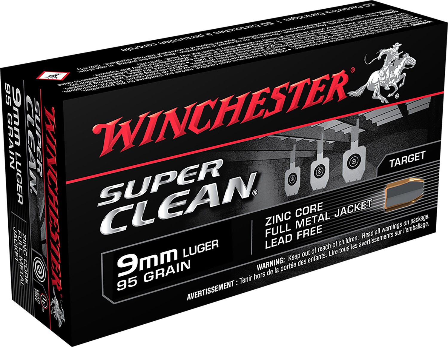Winchester Ammo W9MMLF Super Clean 9mmLuger 95gr Lead Free Full Metal Jacket 50 Per Box/10 Case