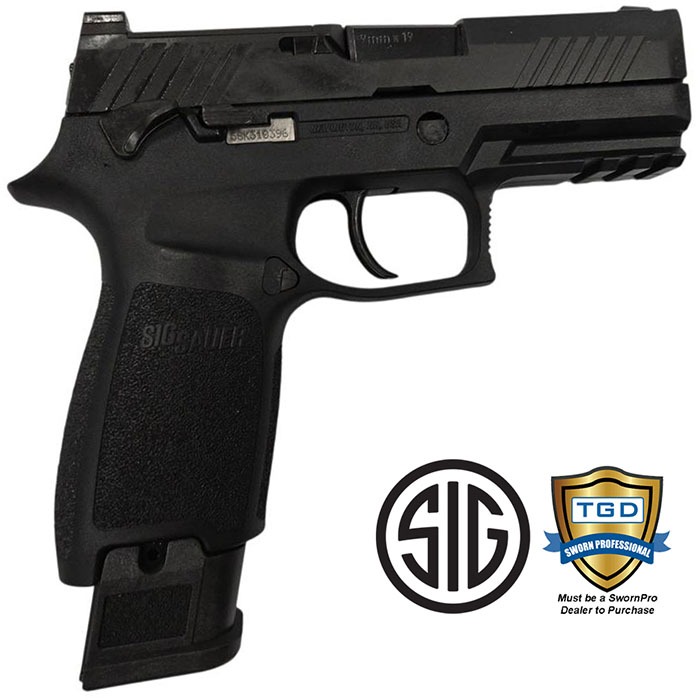 SIG SAUER P320-M18 9mm pistol in black with extended magazine